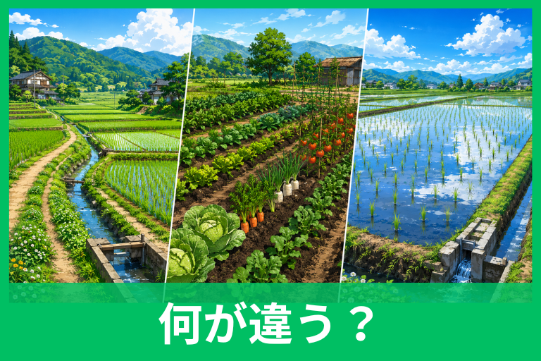 田んぼ・畑・水田の違いとは？水の有無・育てる作物・土の特徴をわかりやすく解説